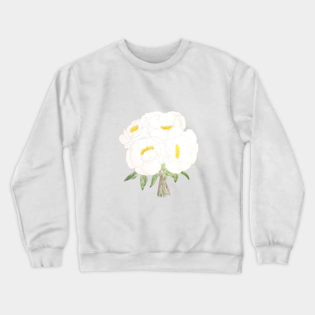 white peony bouquet flowers  ink and watercolor Crewneck Sweatshirt by colorandcolor